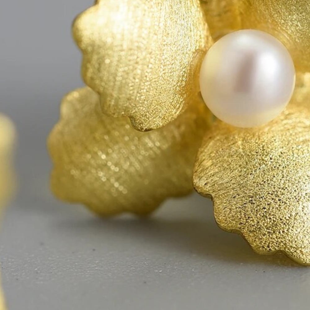 925 Silver Artisan Handmade The Zakaryah Flower & Natural Pearl Earrin… - Picture 3 of 9